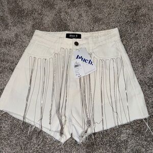 Windsor Blue B White Bling Fring Shorts with Silver Accents